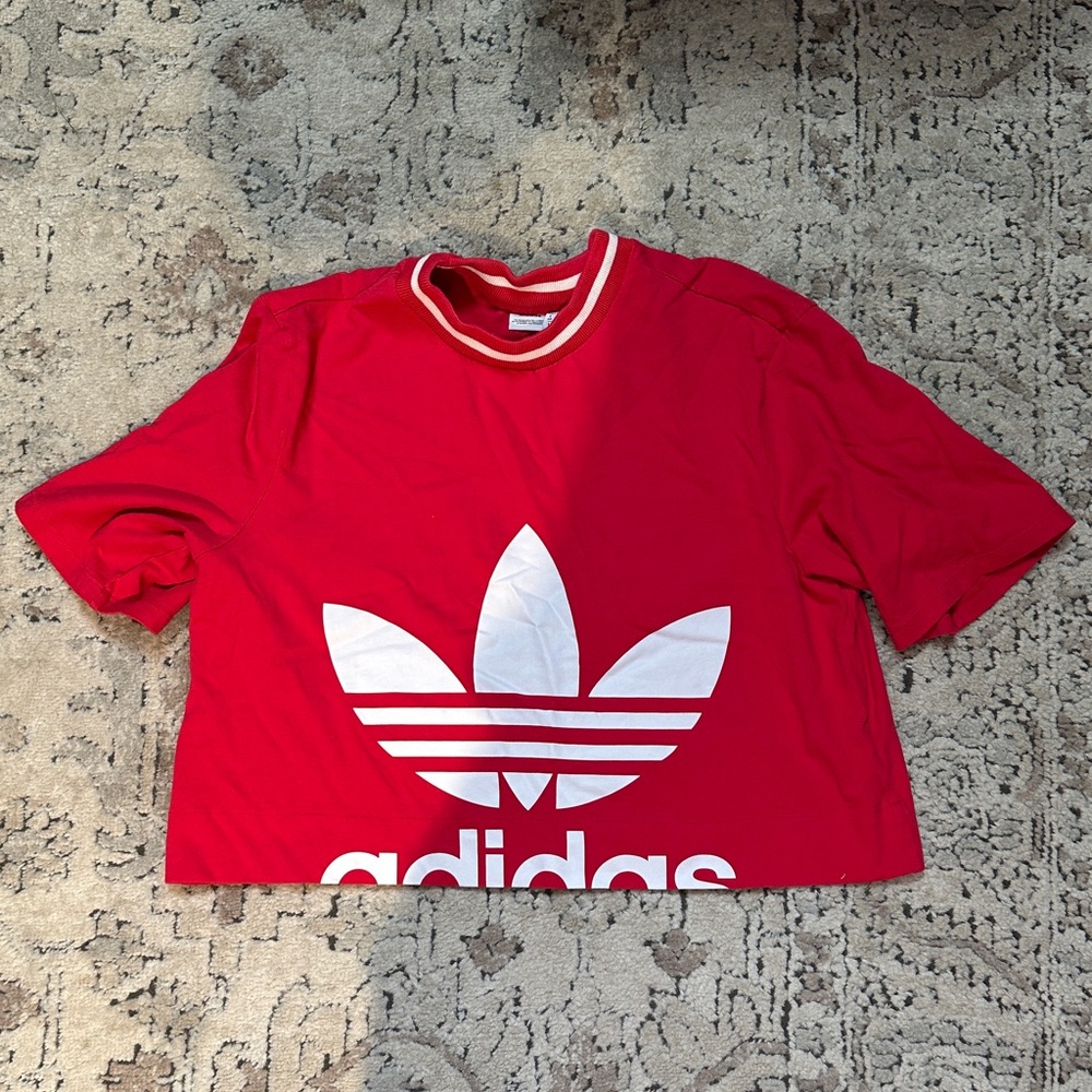 Adidas Red Crop Top with White Logo